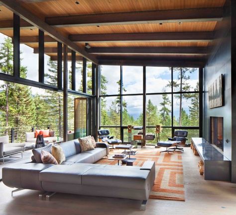 Bachelor Pad Living Room, Trendy Living Rooms, Floor To Ceiling, Modern Windows, High Ceilings, Floor To Ceiling Windows, Rustic Living Room, Contemporary Interior Design, Ceiling Windows