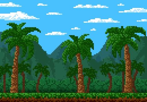 Jungle forest 8 bit pixel game level lan... | Premium Vector #Freepik #vector #2d-background #savannah #scenery #cartoon-mountain Pixel Game, Jungle Forest, Forest Background, Pixel Games, Wallpaper Photos, Iphone Wallpaper Photos, Instructional Design, The Nature, 8 Bit