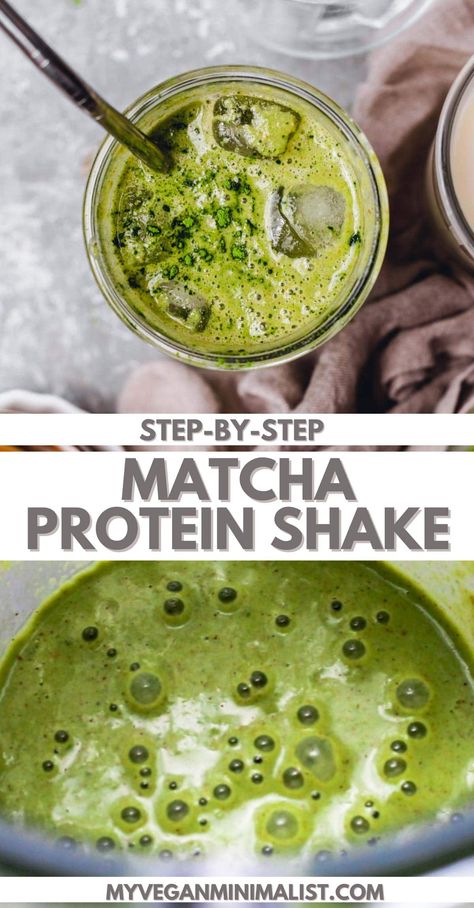 The best matcha protein shake with a hint of vanilla. Served iced, this recipe is refreshing, vegan, keto, gluten-free and super easy to make. Great protein-rich smoothie alternative, full of plant-based, healthy goodness, and a kick of matcha green tea. Can be made with strawberry, vanilla, chocolate, or other protein powder. Matcha Shake Recipe, Matcha Protein Shake, Matcha Shake, Protein Rich Smoothies, Vanilla Protein Shake, Matcha Drink Recipes, Vegan Protein Shake, Best Vegan Protein, Protein Powder Shakes