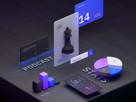 3d Ui Design, Ibm Design, 3d Ui, Fluent Design, Multimedia Design, Chess Tactics, Web Design Mobile, Ui Ux Designer, Isometric Design