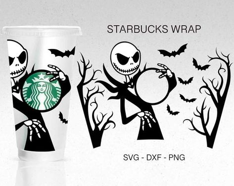 Jack Skellington Full Wrap Svg, Halloween Full wrap Svg, Starbucks cold Cup, Horror Movie  #svg #svgquotes #svgideas #svgfiles #freesvg #svgdesigns Halloween Starbucks Cup Svg, Starbucks Cold Cup Svg Free, Halloween Cricut Cups, Starbucks Cup Wrap Svg Free, Starbucks Cup Wrap, Jack Skellington Svg, Disney Cups, Sublimation Ideas Projects Inspiration, Cup Wraps