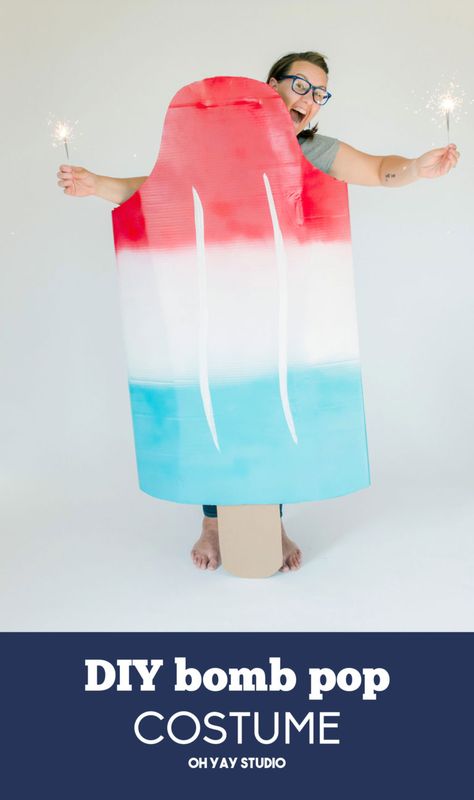 bomb pop costume DIY.  #halloween #bombpop #creativecostume #diy #handmade #halloweencostume Popsicle Costume, Firework Costume, Easy Halloween Costumes For Women, Bomb Pop, 4th Of July Parade, Diy Popsicle, Blue Costumes, Studio Diy, Handmade Charlotte