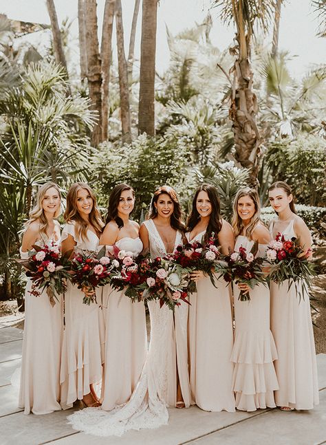 Ashley Torres' Destination Wedding in Los Cabos - Inspired By This Stunning Bridesmaid Dresses, Champagne Bridesmaid Dresses, Blush Bridesmaids, Champagne Bridesmaid, Maxi Bridesmaid Dresses, Bridesmaid Style, Bridesmaids And Groomsmen, Mexico Wedding, Blue Bridesmaids