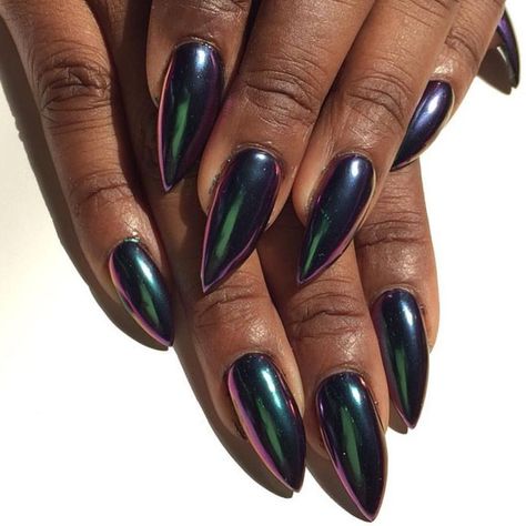 30+ Metallic and Chrome Nail Designs on Black and Brown Skin - Coils and Glory Dark Green Chrome Nails, Black Chrome Nails, Brown Nails Design, Matte Black Nails, Chrome Nails Designs, Black Nail Designs, Metallic Nails, Brown Nails, Dipped Nails