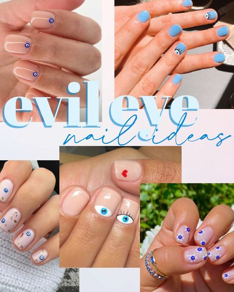 5 pictures of evil eye nail ideas Evil Eye Nail Designs For Short Nails, Evil Eyes Nail Design, 3rd Eye Nails, Evil Eye Nails Acrylic, Simple Evil Eye Nails, Short Evil Eye Nails, Evil Eye Nail Ideas, Evil Eye Nail Design, Evil Eye Nails Design