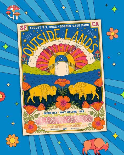 70s Festival, Groovy Poster, Groovy Music, Outside Lands, Music Festival Poster, 70s Inspired Fashion, Vibes Art, Festival Poster, Cover Art Design