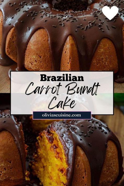 Brazilian Carrot Cake With Brigadeiro, Brigadeiro Recipe Cake, Chocolate Carrot Cake Recipe, Brazilian Cake Recipes, Brazilian Carrot Cake Recipe, Sf Desserts, Brazilian Carrot Cake, Carrot Bundt Cake, Chocolate Carrot Cake