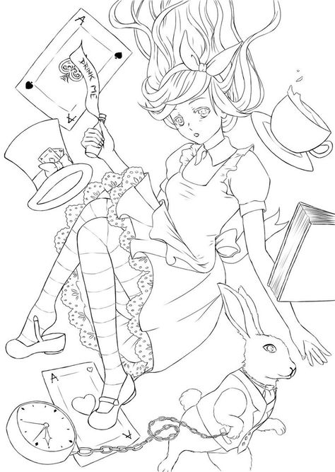 Coloring Pages Alice In Wonderland, Anime Alice In Wonderland, Alice In Wonderland Anime, Alice In Wonderland Coloring Pages, Wonderland Coloring Pages, Alice In Wonderland Coloring, Anime Coloring Pages, Alice In Wonderland Flowers, Chibi Coloring Pages