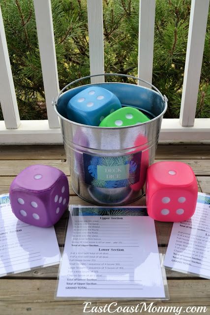 This deck dice game is made from dollar store foam dice and the score sheets you can download on this website for free. It would make a unique birthday gift, and it would be really fun for camping too! #SummerGame #CampingActivity #DIYGift #SummerFun Dollar Tree Foam Dice Crafts Diy, Big Dice Games, Dollar Store Birthday Gifts, Dollar Tree Dice Crafts Diy, Foam Dice Crafts, Diy Dice Games, Unique Birthday Gifts For Boyfriend, Dice Crafts, Dice Diy