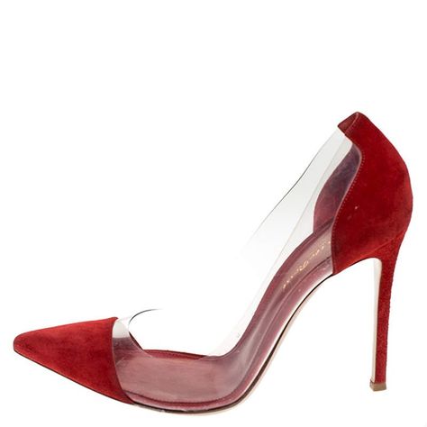 Gianvito Rossi Plexi Pumps in Red Suede This pair of Plexi pumps from Gianvito Rossi showcase the label's feminine and alluring aesthetic. Constructed from suede, these red pumps feature see-through side panels that reveal a subtle hint of skin and are finished with a pointed toe and a high stiletto heel. Purchase Worn by Queen Maxima on:30 January 2023 Alluring Aesthetic, Rossi Shoes, Red Pumps, January 2023, Red Suede, Queen Maxima, Side Panels, Stiletto Heel, Gianvito Rossi