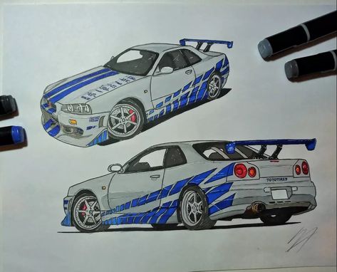 #nissan #skyline #skyliner34 How To Draw A Skyline, Nissan Skyline Drawing, Nissan Skyline R34 Drawing, Gas Drawing, Draw Book, Skyline Drawing, Nissan Skyline R34, R34 Skyline, Skyline Gtr R34