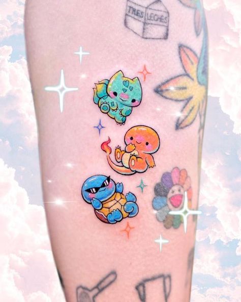 QiQi on Instagram: "Pokémon iconic starters🌟 Which generation’s starters is your favorite? Really want to tattoo and collect all generation’s starters!!! DM me to book!!! 💌Toronto booking April" Pokemon Starter Tattoo, Pokemon Starters Tattoo, Pokemon Tattoo Cute, Starter Pokemon Tattoo, First Gen Pokemon, Pokemon Tattoos, Pokemon World, Bright Tattoos, Funky Tattoos