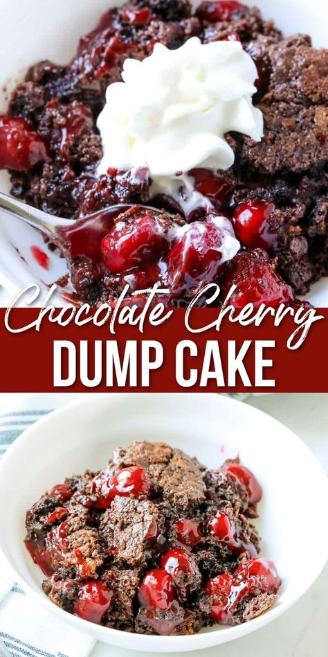 chocolate cherry dump cake on a plate Chocolate Cherry Dump Cake, Cookout Desserts, Cherry Dump Cake Recipe, Easy Dump Cake Recipe, Cherry Dump Cake, Super Easy Desserts, Chocolate Cherry Cake, Devils Food Cake Mix Recipe, Summer Dessert Recipes