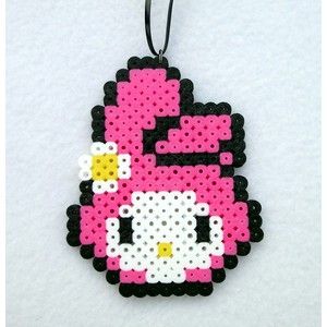 My Melody Onegai My Melody, Melody Anime, Anime Necklace, Easy Perler Bead Patterns, Melty Bead Patterns, Easy Perler Beads Ideas, Fuse Bead Patterns, Perler Art, Kawaii Diy