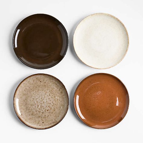 New Arrivals: Tabletop | Crate & Barrel Stoneware Plates Dinnerware Sets, Stonewear Dinner Set, Terra Cotta Table Setting, Different Plates Table, Mid Century Modern Dishware, Boho Dinnerware Set, Dinnerwear Sets Aesthetic, Plateware Set, Dinner Sets Dinnerware