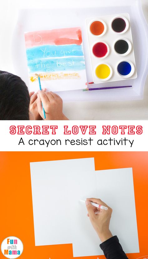 This crayon resist watercolor painting and art activity for kids serves as an awesome mothers day craft too! Kids will love finding these secret messages. via @funwithmama Jam Ideas, Resist Painting, Self Love Art, Therapeutic Recreation, Secret Notes, Father's Day Activities, Happy Child, Painting Activities, Escape Rooms