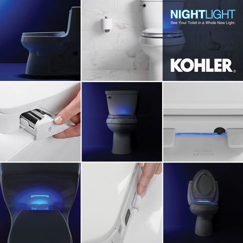 KOHLER Nightlight technology, you can safely locate your toilet in the dark without turning on the light. The Light, In The Dark, Night Light, Bathrooms, Turning, Nail Art, Bath, Technology, Turn Ons