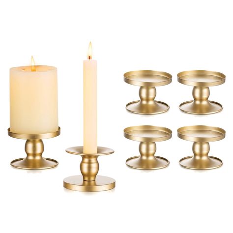 Candle Holders for Pillar Candles, Romadedi Gold Pillar & Taper Candle Holder, Small Metal Candle Stick Candle Holder for Wedding, Dining Room Table Centerpiece, Holiday Decor, 6 Pcs Stick Candle Holder, Dining Room Table Centerpiece, Wedding Pillars, Wedding Dining, Dining Room Table Centerpieces, Small Candle Holders, Gold Candle Holders, Taper Candle Holder, Candle Holders Wedding