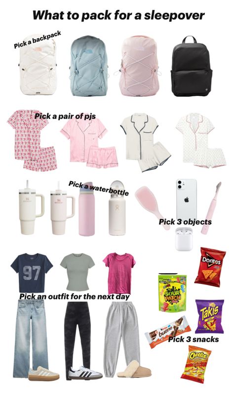 What To Pack For A Sleepover List, Sleepover Bag Essentials, What To Pack For A Sleepover, Pack For A Sleepover, Sleepover Packing, Sleepover Packing List, Bestie Stuff, Sleepover List, Sleepover Bag