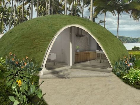 Case Sotterranee, Casa Hobbit, Interior Construction, Green Dome, Earth Sheltered, Dome Home, Underground Homes, Concrete Home, Dome House