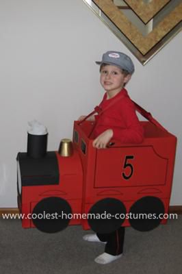 Our grandson loves all the Thomas the Train characters but he loves the big red engine named James. We found a Thomas costume on your website and used Family Train Costume, Thomas Costume Diy, Thomas Tank Engine Costume, Cardboard Train Costume, Train Halloween Costume Toddler, Fire Truck Costume, Thomas Costume, Truck Costume, Fire Truck Craft