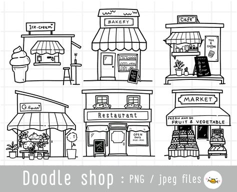 Cafe Clipart, House Doodle, Shop Clipart, Bakery Shop Design, Cute Bakery, Shopping Clipart, Vegetable Shop, House Clipart, Plant House