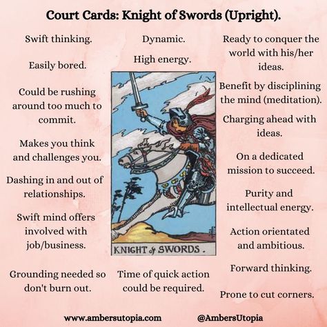 The Knight of Swords, in an upright position from the suit of swords in the tarot deck and its meanings, including the astrology and numerology meanings. 

#KnightofSwords #SuitofSwords #TarotCardMeanings #Tarot Knight If Swords Tarot Meaning, Knights Of Swords Tarot Meaning, Knights Tarot Meaning, Suit Of Swords Tarot, Tarot Knight Of Swords, Knight Of Swords Tarot Meaning Reversed, Knights In Tarot, 8 Of Swords Tarot Meaning, King Of Swords Tarot Meaning