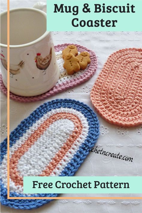 Crocheted Round Coasters, Crocheted Mug Rugs, Crochet Oval Mug Rug, Mug Rug Patterns Crochet, Crochet Free Coaster Pattern, Crochet Coaster For Men, Crochet Coaster And Holder Pattern, Free Crochet Pattern For Coasters, Mug Rug Crochet Pattern