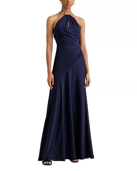 Ralph Lauren - Satin Charmeuse A Line Halter Gown Black Tie Optional Dress, Black Tie Optional Wedding, Navy Gown, Halter Gown, Sleeveless Gown, Formal Dresses Gowns, Evening Gowns Formal, Bat Mitzvah, Dillard's