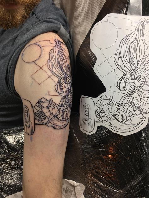 Glados by jay c rising Portal Game Tattoo, Portal 2 Tattoo, Portal Tattoos, Portal Tattoo, Aperture Science, Video Game Tattoo, Portal Game, Portal 2, Gaming Tattoo