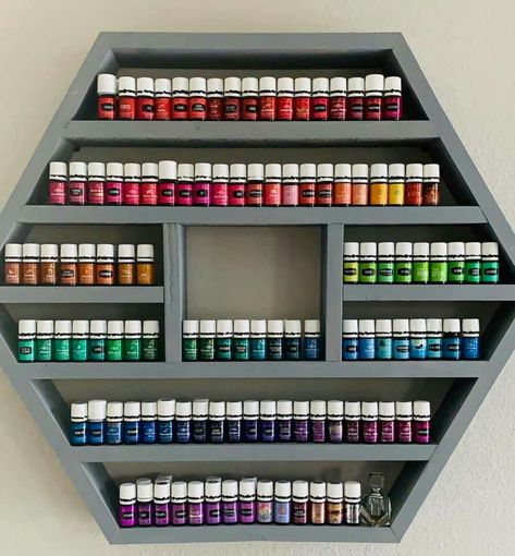 Amazing Essential Oil rack! #need #essential #oils #rack #shelf | It's not mine, but a friend's Baking Supplies Organization, Baking Organization, Essential Oil Rack, Oil Rack, Craft Organisation, Essential Oil Shelf, Benefits Of Essential Oils, Bakery Design Interior, Bakery Decor