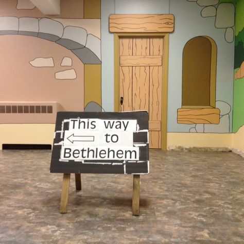 Journey To Bethlehem Decorations, Cardboard Nativity, A Night In Bethlehem, Wall Scenery, Live Nativity, Night In Bethlehem, Journey To Bethlehem, Garage Sale Signs, Ward Christmas Party