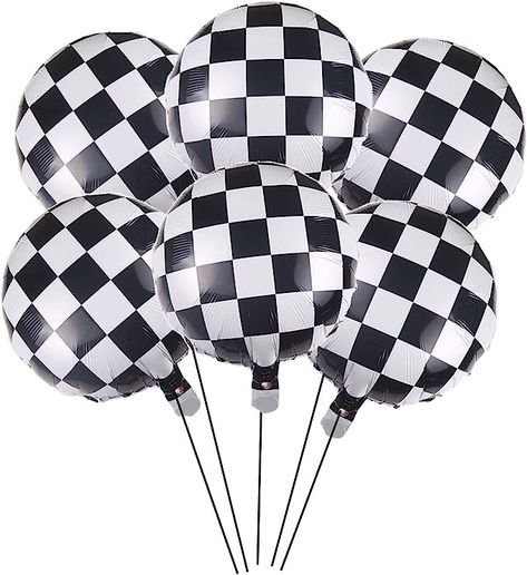 6PCS Checkerboard Balloon Aluminum Foil Balloon 18INCH Black White Checkered Balloon for Racing Themed Party Checkered Balloons, Birthday Boy Theme, Racing Party, Race Party, Black White Checkered, Round Balloons, Course Automobile, Theme Party Decorations, Checkerboard Pattern