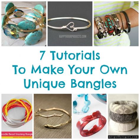 7 Tutorials To Make Your Own Unique Bangles Leather Bracelet Tutorial, Memory Ideas, Unique Bangle, Aluminum Earrings, Diy Leather Bracelet, Aluminum Jewelry, Beaded Earrings Tutorials, Diy Jewlery, Resin Bangles