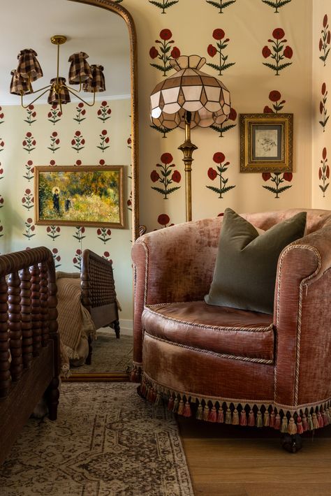 This Interior Designer’s LA Bungalow Perfectly Embodies Her Maximalist Spirit Types Of Wallpaper, House Of Hackney Wallpaper, Celebrity Interior Design, House In Los Angeles, 1920s House, Antique Dining Tables, Rental House, Primary Bedroom, Shared Bedrooms