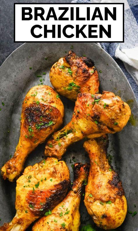 Brazilian Marinade For Chicken, Spanish Drumstick Chicken Recipes, Brazilian Roasted Chicken, Bone In Chicken Drumsticks Recipes, Healthy Brazilian Recipes, Mexican Chicken Drumsticks, Brazilian Bbq Recipe, Brazilian Chicken Recipes, Brazilian Dinner Recipes