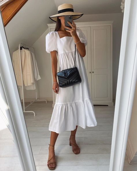 What Em Wore 🕊 on Instagram: “H&M has had my heart all summer 😍❤️” What Em Wore, White Midi Sundress, White Poplin Dress, Neutral Color Dresses, Peplum Midi Dress, Navy Blue Midi Dress, Ribbed Tank Dress, Zebra Dress, Grey Midi Dress