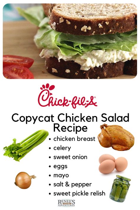 Food Processor Chicken Salad, Chickfila Chicken Salad Recipe, Chicken Egg Salad Sandwich, Chicken Salad With Eggs Hard Boiled, Simple Chicken Salad Sandwich Recipe, Copycat Sandwich Recipes, How To Make Chicken Salad, Salad Sandwich Ideas, Chickfila Chicken Salad