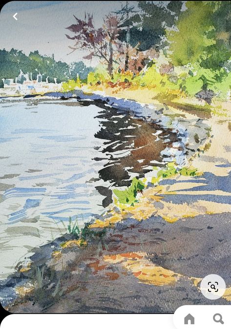 Nature Watercolor Art, Plein Air Watercolor, Drawing Scenery, Reflection Painting, Beauty Paintings, Art Tutorials Watercolor, Watercolour Landscape, Watercolor Architecture, Scenery Background