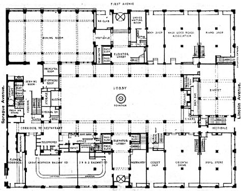 Hotel Ground Floor Plan Layout, Hotel Ground Floor Plan, Hotel Lobby Floor Plan Layout, Hotel Lobby Floor Plan, Lobby Floor Plan, Boutique Hotel Lobby, Tropical Hotel, Vintage Floor Plans, Hotel Floor Plan