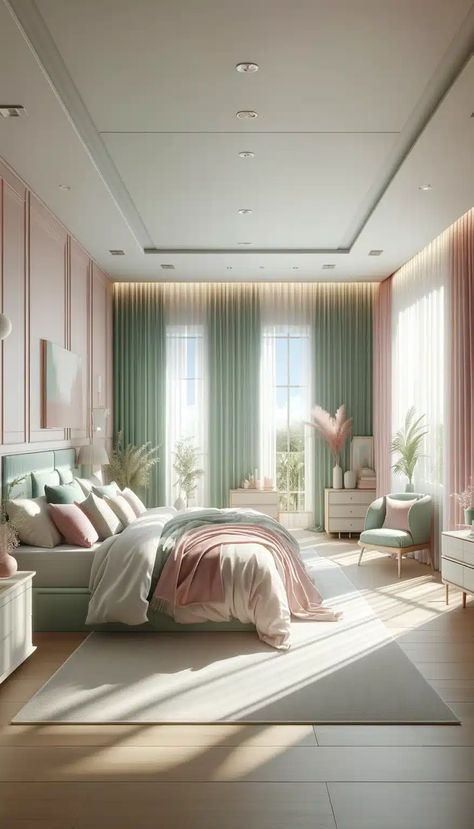 25 Beautiful Green and Pink Bedroom Ideas for a Unique Touch - Roomy Retreat Green And Pink Bedroom Ideas, Green And Pink Bedroom, Pink Green Bedrooms, Mint Green Bedroom, Green Bedrooms, Pink Bedroom Ideas, Sage Green Bedroom, Mixing Colors, Makeover Bedroom