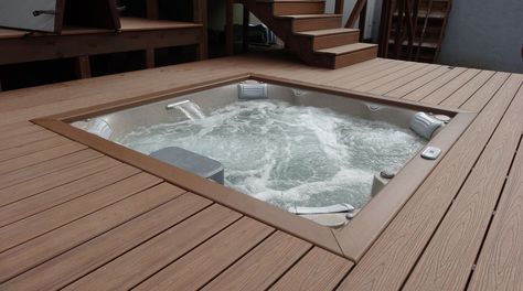 Jacuzzi® J-LX For more information, please visit http://www.premiumpoolandspa.ca Hot Tub Deck Design, Corner Jacuzzi Tub, Small Hot Tub, Sunken Hot Tub, Luxury Hot Tubs, Hot Tub Designs, Luxury Bathroom Vanity, Jacuzzi Hot Tub, Spa Jacuzzi