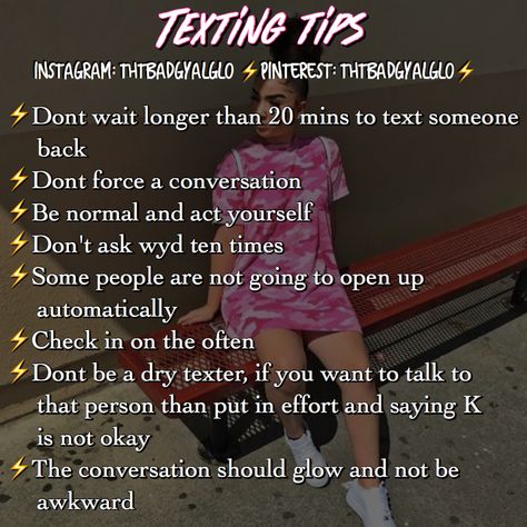 Communication is key! If you’re going to be busy, let them know so they aren’t waiting on a reply. Also, turn off your read receipts, it’s really off putting and it’s enough to ruin someone’s day if you read their message yet didn’t care to respond. How To Respond To Wyd, Texting Tips, 1000 Lifehacks, Crush Advice, Girl Advice, Baddie Tips, Communication Is Key, Simple Life Hacks, Glow Up Tips