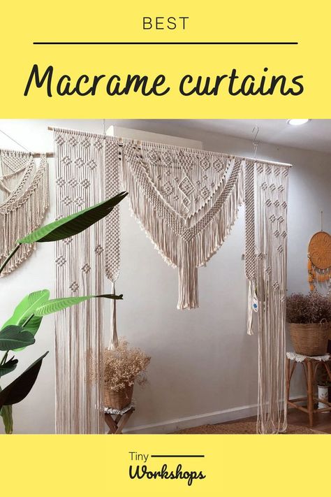 Macrame curtains: Best patterns and free DIY tutorials Macrame Door Curtain Pattern, Macrame Backdrop Tutorial, Macrame Window Curtain Tutorial, Macrame Curtain Diy Pattern Free, Macrame Curtain Tutorial, Macrame Curtain Diy, Diy Macrame Curtain, Window Valance Diy, Valance Tutorial