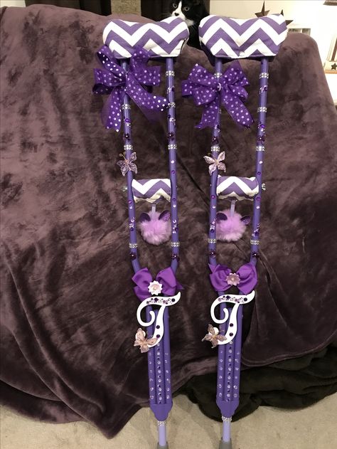 My first pair of decorated crutches. Now onto my second pair. Crutch Decorating Ideas, Repurposed Crutches, Cast Decorating Ideas Leg, Decorated Mobility Aid, Decorate Crutches, Crutches Decorated, Air Cast Boot, Crutches Hacks, How To Make Crutches Comfortable Diy