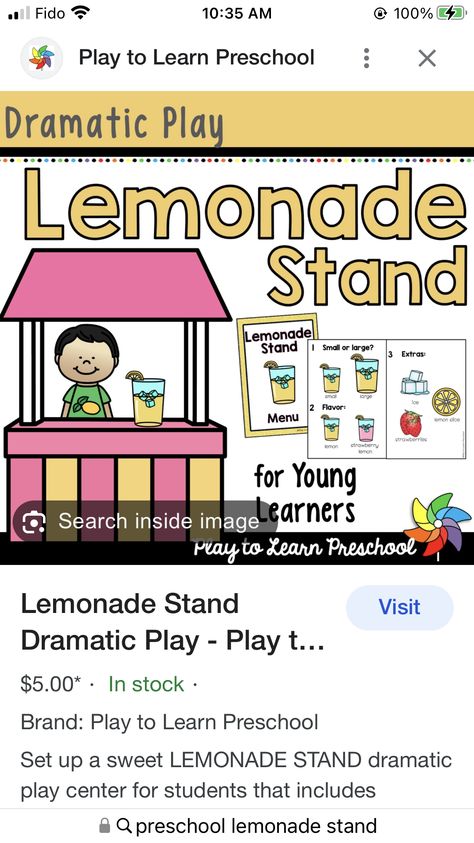 Preschool Set Up, Dramatic Play Centers, Strawberry Lemon, Play Centre, Lemonade Stand, Dramatic Play, Play To Learn, Lemonade, Preschool