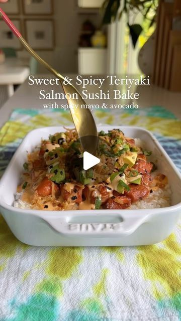 MacKenzie Smith on Instagram: "Ok so i just realized you do need more than one baking dish (a small mixing bowl, too) but you get my drift, right?! Regardless, there’s a reason this sweet and spicy teriyaki salmon sushi bake gets made again and again at our house! It’s so good and the sweet and spicy caramelized salmon and spicy mayo situation is just *chef’s kiss!*

⭐️ Save this post and Comment “Sushi Bake” to get the full recipe sent straight to your inbox! ⭐️ OR comment “shop” to get a DM that lets you add all the ingredients to @instacart! 

⭐️ INGREDIENTS ⭐️ 
🍣  3/4 lb salmon, I used Coho Salmon 
🍣 3 tbsp Teriyaki Sauce (I used @trybachans)
🍣 1 tbsp brown sugar
🍣 1/4 tsp salt
🍣 1/4 tsp garlic powder
🍣 3 cups cooked sushi rice (I use 1 package @eatinnovasian)
🍣 1 small avocado, Baked Salmon Bowl Recipe, Sushi Salmon Bake, Salmon Noodle Bowl, Siracha Salmon, Salmon Sushi Recipes, Salmon Sushi Bake, Cooked Sushi, Spicy Salmon Sushi, Mackenzie Smith