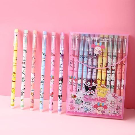 Cute school sipplies:Writing smoothly without interrupting ink,cute patterns on the pen with bright and clear colors. BUY NOW!!! Anime School Supplies, Hello Kitty Pen, Pen Cartoon, Black Pens, Pen Work, Erasable Gel Pens, School Pens, Anime School, Kitty Items