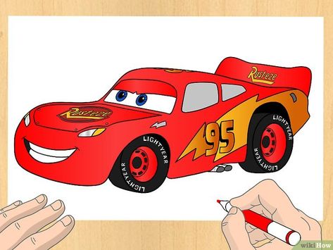 Image titled Draw Lightning McQueen Step 7 Draw Lightning Mcqueen, Lightning Mcqueen Drawing, Draw Lightning, How To Draw Lightning, برق بنزين, Disney Cars Party, Cartoon Drawing Tutorial, Pixar Films, Cars Theme Birthday Party