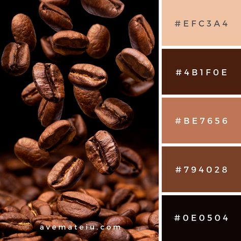 Falling coffee beans with copy space Color Palette #333 – Ave Mateiu Coffee Color Palette Colour Schemes, Coffee Colors Aesthetic, Vintage Color Palette Brown, Coffee Aesthetic Color Palette, Coffee Brown Color Palette, Rich Brown Color Palette, Coffee Color Palette Aesthetic, Palette Marrone, Brown Color Palette Aesthetic